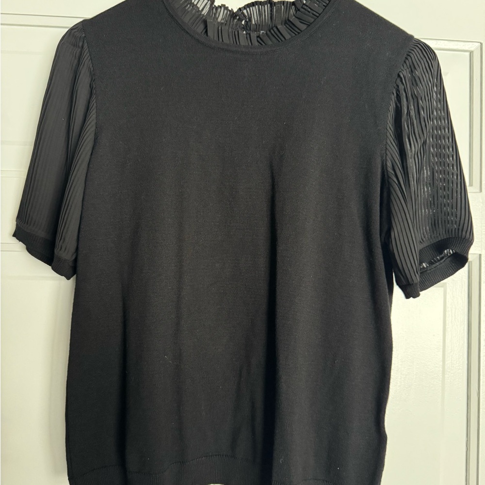 Adrianna Papell Black Sweater with Sheer Sleeves